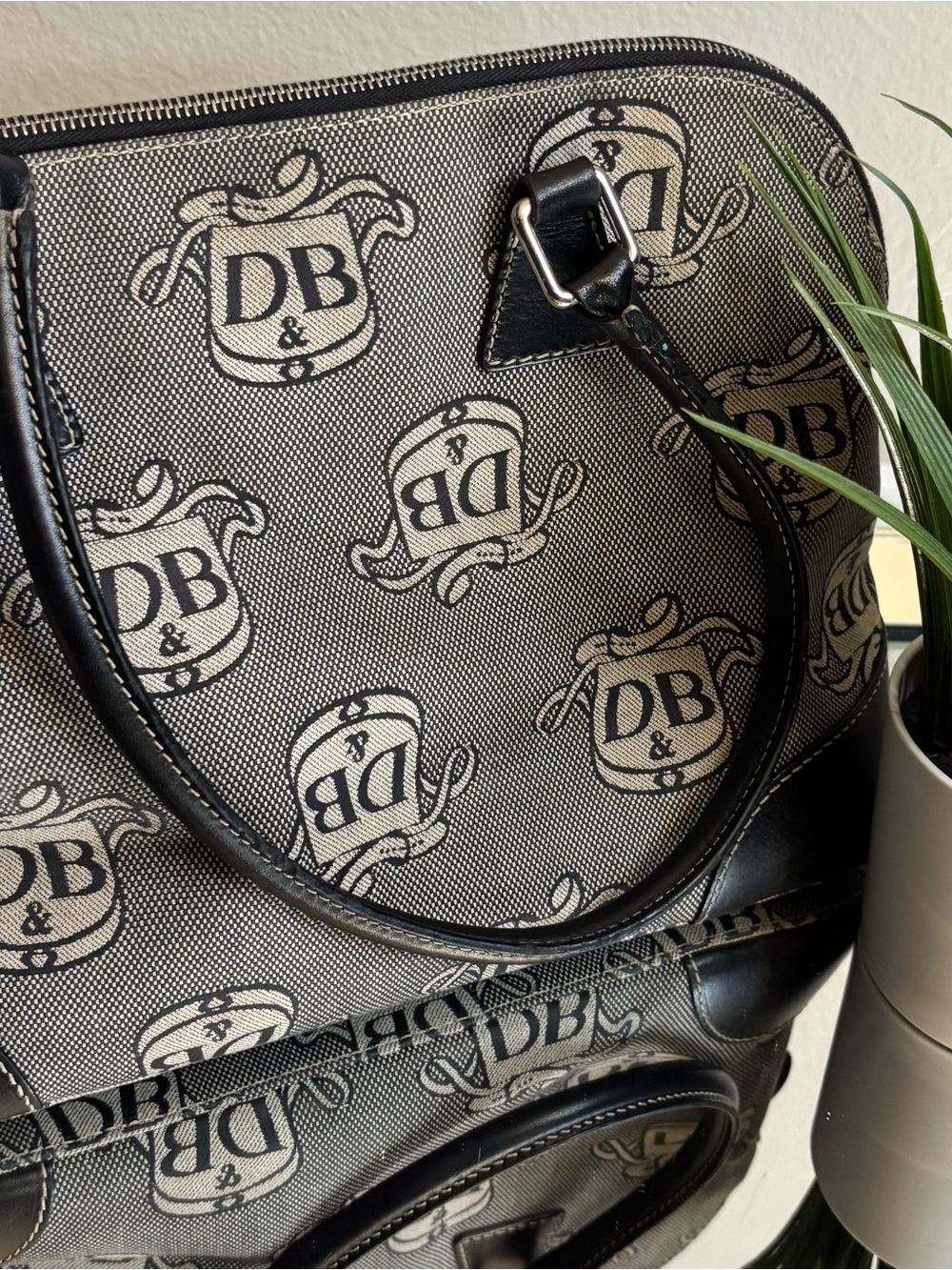 Black and Cream Monogram Canvas Tote